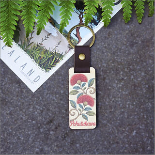 Bamboo Keyring Printed: Pohutukawa