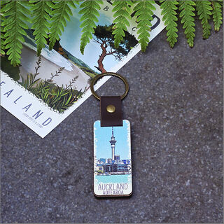 Bamboo Keyring Printed: Auckland 2 (Sky Tower)