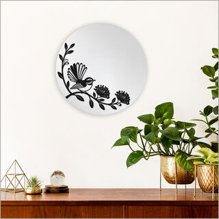 Large Round Mirror - Fantail + Pohutukawa