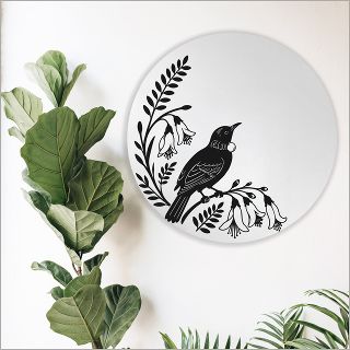Large Round Mirror - Tui 1 + Kowhai